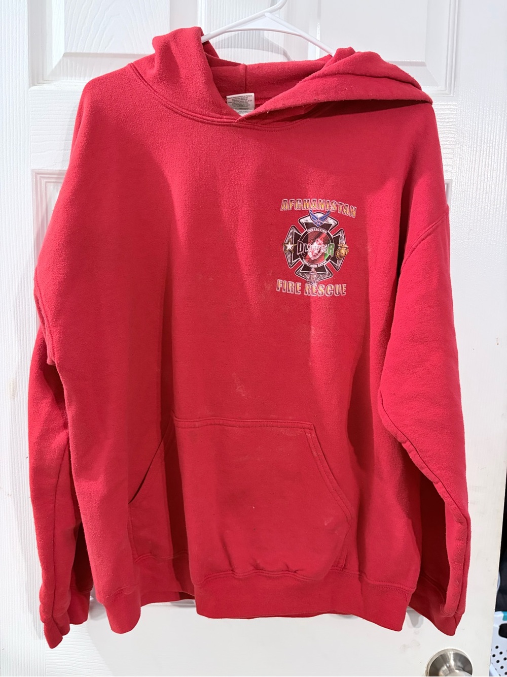 Afghanistan Fire Rescue Gildan Heavy Blend Hoodie Red Size L
